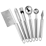 Lischwert Stainless Steel Fruit Carving Knife Set 6pcs, Fruit Knife Coring Device Carving Watermelon and Ice Cream Scoop Cooking Utensil Set 2-in-1 Dig Pulp Separator Fruit Peeling Tool