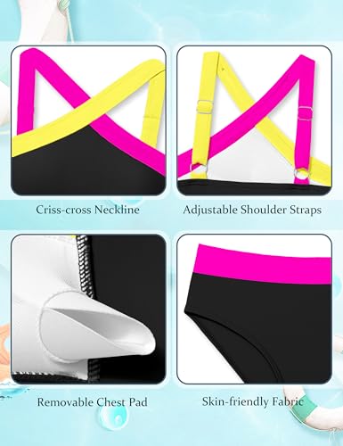 Image of Girls Swimsuits 2 Piece Bikinis Set Colorblock Bathing Suits Criss Cross Strap Girls' Swimwear