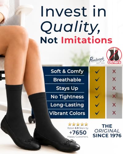 Image of Pembrook Bamboo Viscose Dress Socks Women - 4 Pairs Crew Trouser Socks Women | Moisture Wicking Thin Socks Women