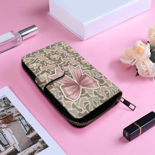 Image of COEQINE Ladies Wallets Pink Leopard Heart Black Printed Leather Phone Long Clutch Purses Check Coin Change Holder