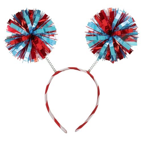 Vonlynfay Red Blue Pom Pom Headband 4th of July Tinsel Strips Headband Party Costume Hair Accessories Birthday