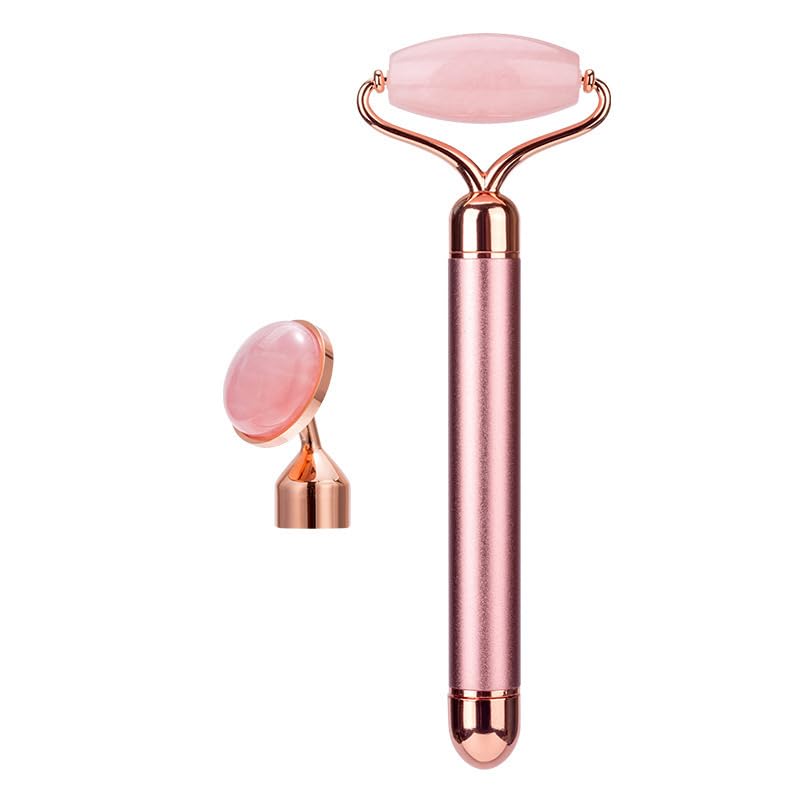 Strumento for Massaggio di Bellezza con Rullo di Giada Vibrante Elettrico 2 in 1 al Quarzo Rosa for Lifting facciale in Pietra di Giada di Cristallo (Color : Pink-No Box)