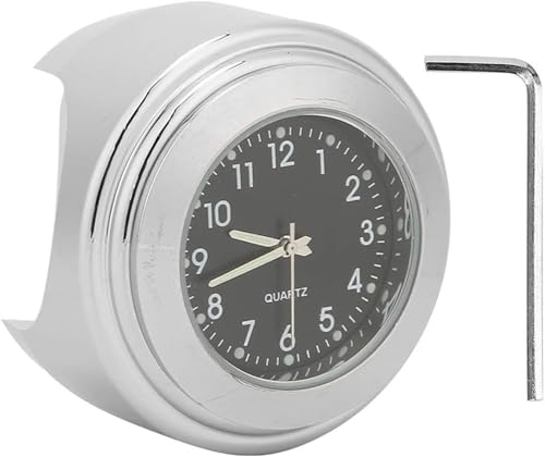 TKSE Motorcycle Handlebar Clock, Waterproof Motorcycle Clock Chrome Plating Bike Dial Watch for 7/8in‑1in Handles(Black)