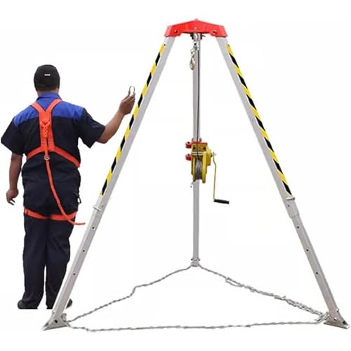 Confined Space Rescue Tripod with Safe Belt, Aluminum Emergency Firefighting Rescue Rope System with Telescopic Legs, Lifting and Rescue Equipment for Working In High Places/ Well/ Manhole/ Sewer ( Si