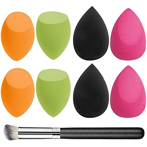 Venares Makeup Sponge with Foundation Brush, 8 Pcs Multi Colored Makeup Blending Sponge in 4 Shapes, Face Makeup Sponges for Foundation Liquid Cream & Powder, Easy to Clean, Super Soft & Non Latex Cover