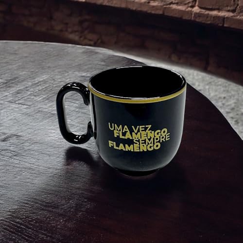 Caneca Porcelana Preta 350ML Flamengo Luva C/1 - Allmix