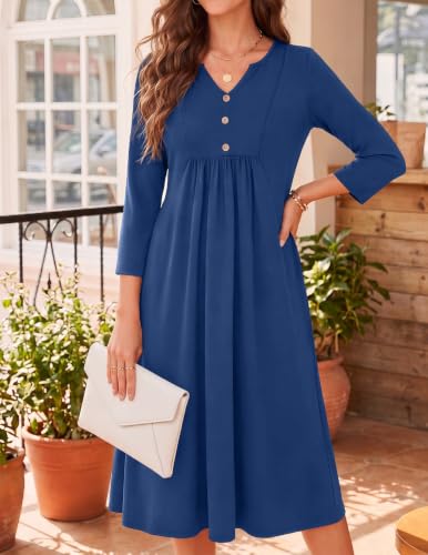 Image of Zeagoo Womens Dresses 3 /4 Sleeve Casual Fall A Line Midi Dress with Pockets