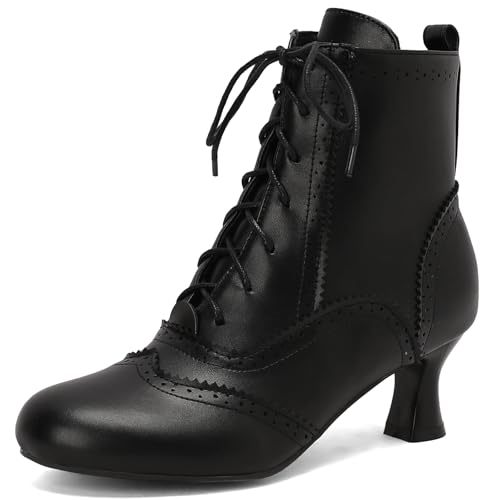 Bottes de cheville Brogue à lacets femme Gicoiz avec bout rond rétro