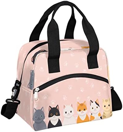 Animal Cat Paw Print Insulated Lunch Bag for Women/Men Kids Lunch Box with Adjustable & Removable Shoulder Strap Cooler Bag for Boys Girls Reusable Tote Lunch Box for School Work Picnic Office