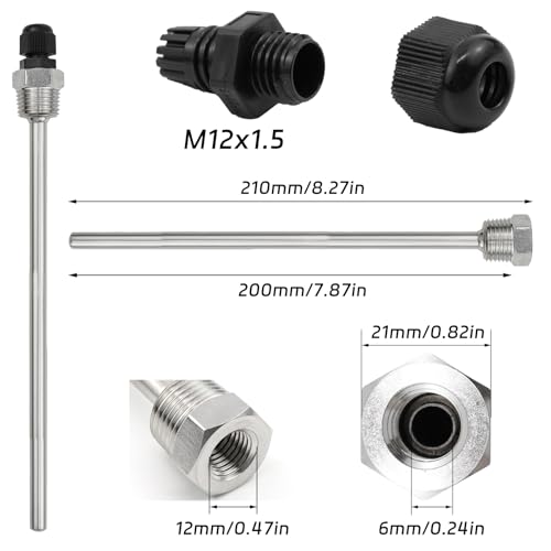 BEASAFY 2 Stück Tauchhülse G1/2 Zoll, 304 Edelstahl Tauchhülse, Tauchhülsen Temperaturfühler, Gewinde für Temperatursensor, Tauchschutzrohre für Thermoelemente (200mm)