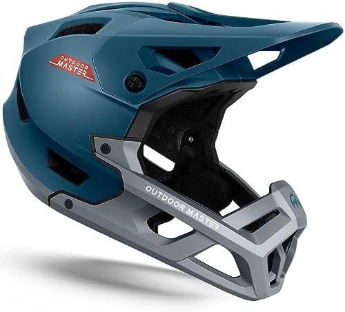 OutdoorMaster Full Face Mountain Bike Helmet for Men & Women-Two Removable Chin Pad Mountain Bike Helmet Grizzly, Ventilation Lightweight Racing Downhill DH BMX MTB Helmet (Azure Blue, Large)