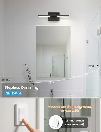 Image of NIORSUN 15.7 Inch Modern Bathroom Light Fixture, 20W 5CCT Dimmable LED Black Bathroom Vanity Lights Over Mirror, Vanity Lights for Bathrooms Restroom Mirror- ETL Certified