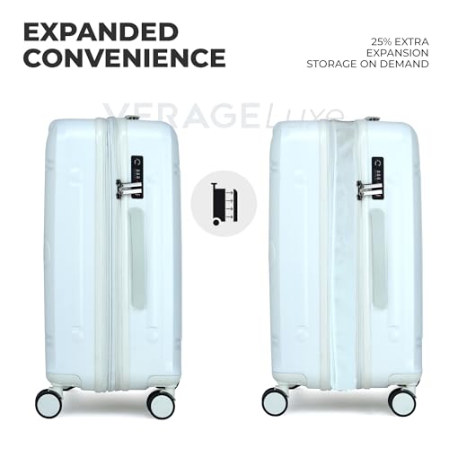 Image of Verage Luxe Romero Set of 2 (M+L) Polycarbonate Hard Shell Luggage with TSA Lock, Lightweight Trolley Suitcase with Double Spinner Wheels, 5-Year International Warranty (24 /28,White)