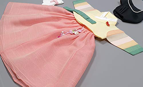 100 Day Birth Korea Baby Girl Hanbok Traditional Dress Outfits Celebration Party Yellow Peach Set - Thumbnail 3