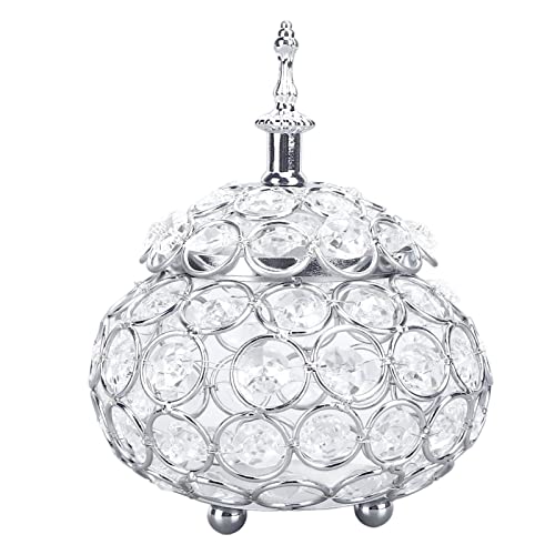 Ruspela Kristall Aufbewahrungsbox Galvanik Schmiedeeisen Kristall Schmuck Schmuck Aufbewahrungsbox Ohrringe Ringe Schatz Organizer mit Deckel für Hochzeit(Silber) Cover