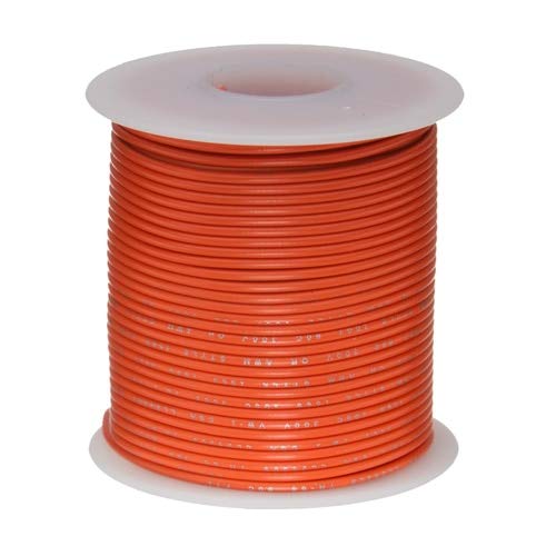 14 AWG Gauge UL1007 Solid Hook-Up Wire, 300V, 0.0641 Diameter, Orange, 100' Length