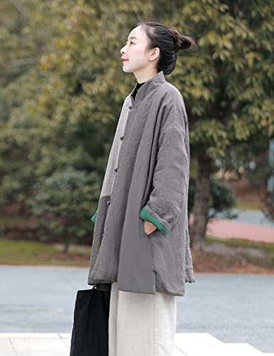 LUZU JUNU Women's Cotton Padded Coats Mid-Length Quilted Chinese Style Fall Winter Patchwork Jackets4