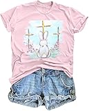 Easter Shirts for Women Rabbit Bunny Eggs T Shirt Happy Easter Day Graphic Short Sleeve Tee Tops Pink