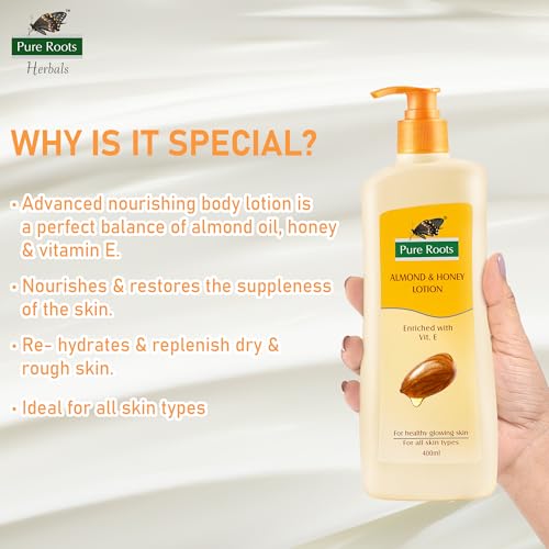Image of Pure Roots 400ml Each Cocoa Butter & Almond Honey Body Lotion Combo Pack of 2 | Nourishing & Hydrating for Men & Women | Fast Absorbing, Non-Sticky Lotion for All Skin Types - Total 800ml