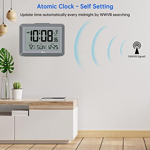 Wallarge Atomic Clock With Temperature And Date – Self Setting Digital Wall Clock Battery Operated, Auto Dst, Easy To Read (No Back Light) #TOP1