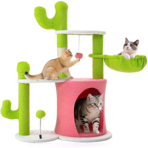 Árbol para gatos YITAHOME 36 in verde y rosa miniatura 1