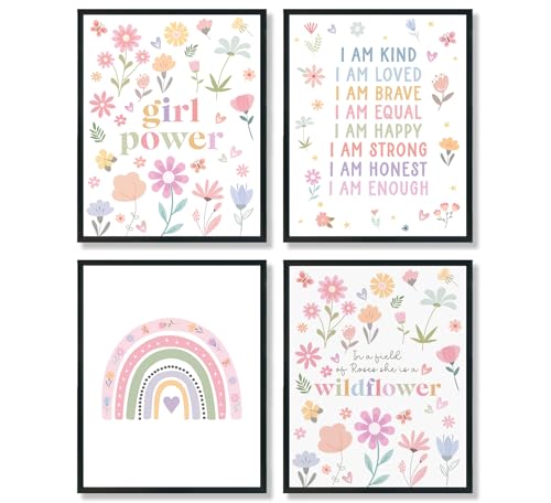 ULEGIE Toddler Girl Pastel Room Wall Art Decor, Affirmation Wall Art Decor, Pastel Boho Rainbow Floral for Girls Room Nursery Kids Bedroom Wall Decoration, 8x10 Inch Unframed