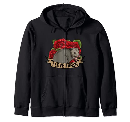 I Love Trash Funny Possum Roses Sweat à Capuche