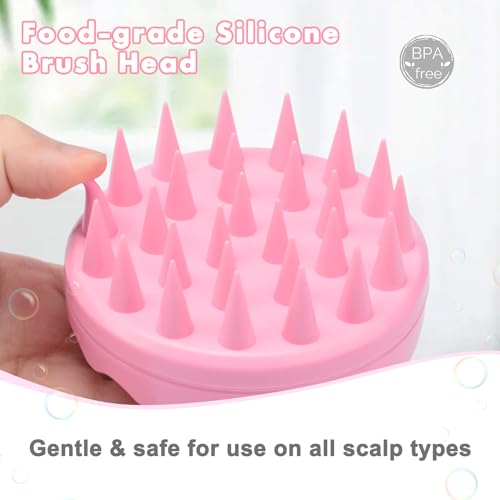 Image of FREATECH Hair Scalp Massager Shampoo Brush with Long & Soft Silicone Bristles for Scalp Care, Gentle Scrub to Exfoliate, Intensive Massage to Relax The Head, Dandruff Removal and Hair Growth, Pink