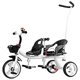 TIMDU 二人乗りベビー自転車、二人乗り三輪車ベビーカー、誕生日プレゼント、屋外屋内6ヶ月から7歳までの赤ちゃんと子供用三輪車、屋内屋外、汎用、旅客用おもちゃ、子供の交通機関 高さ調節可能 耐荷重：100kg (ホワイト)