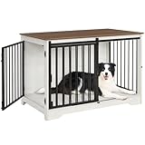 Hzuaneri Hundekäfig Möbel, 100cm hundebox für zuhause, Schiebetüren, 2 Tür, Moderne hundebox Holz Indoor für kleine/mittlere/große Hunde, Hundekäfig für Zuhause, 100 x 60 x 68 cm, Weiß Braun