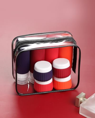 Image of Mrsdry Travel Bottles for Toiletries 8 Pack, TSA Approved 3 oz Travel Containers, Clear Bag, Leak Proof Silicone Squeezable Jars