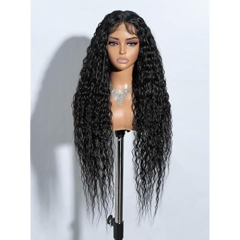 Joedir 32" Long Deep Curly Wavy Lace Front Synthetic Wigs HD Transparent Glueless Lace Wig Heat Resistant Fiber Pre Plucked Hairline with Baby Hair Wig for Women(Black Color) Cover