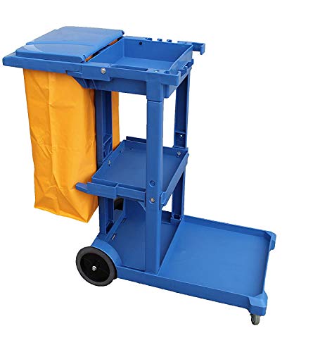 Carro Profesional de Limpieza Plástico con Tres bandejas con Saco de Vinilo de 100 Lt. más tapadera. Medidas 120x52x96 cm. (L x F x A).
