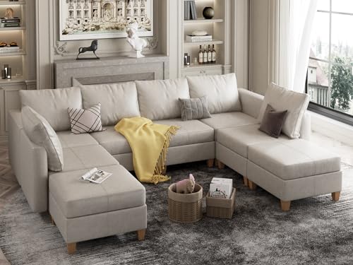 EASE MOOSE U Shaped Modular Sofa, White Faux Leather Sectional Couch