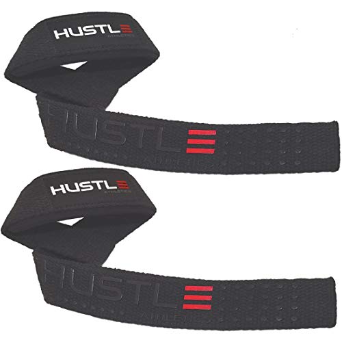 Hustle Athletics Lifting Straps for Weightlifting - Padded Neoprene Wrist Straps for Deadlifting - Cotton Lifting Strap Pair for Men and Women - Gym Crossfit Workout Straps (Black - Stealth Grip)