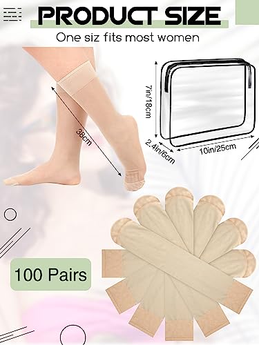 Preboun 100 Pairs Women's Nylon Knee Highs Reinforced Toe and Clear Toiletry Bags Support Knee High Stockings for Women2