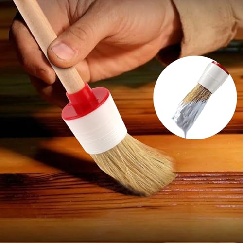 6 Stück Borstenpinsel Rundpinsel Set, Pinsel Rund 20mm/25mm/30mm Professionelles Naturholz Rundpinsel Ringpinsel Set Wachspinsel zum Streichen von Wänden und Möbeln für den Hausgebrauch