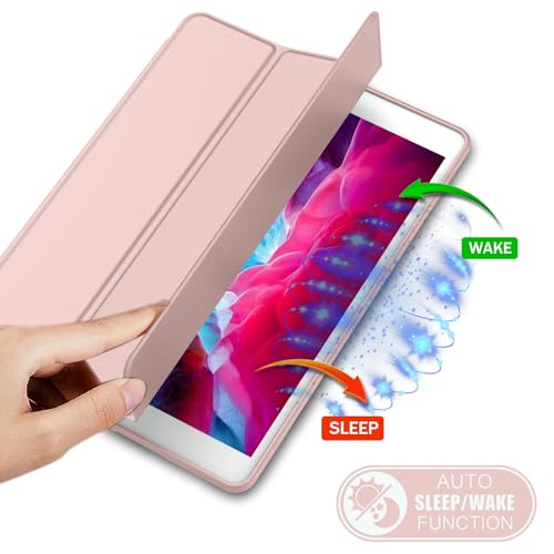 iMieet iPad 9th Generation Case 2021/iPad 8th Generation Case 2020 10.2 Inch with Pencil Holder, iPad 7th Gen 2019 Case with Soft Baby Skin Silicone Back, Auto Wake/Sleep Cover (Rose Pink) by iMieet - Image 4