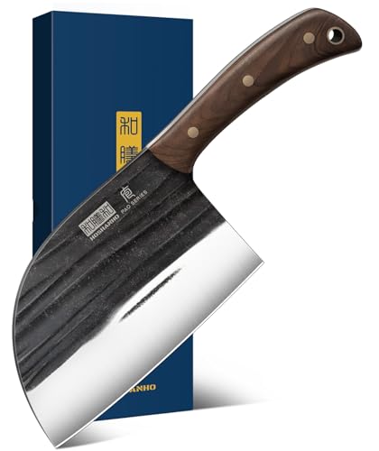 HOSHANHO 17cm Serbisches Kochmesser, Hackmesser aus Kohlenstoffstahl zum Fleischschneiden, Handgefertigtes Geschmiedetes Fleischerbeil, Küchenmesser...