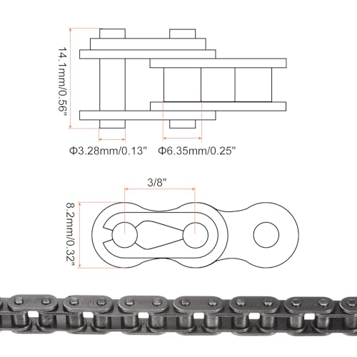 sourcing map 06B Metrisch Standard Rollenkette 10 Füße Karbonstahl Ketten 3/8 Industrial Rollenkette Antrieb Kette für Motorrad Fahrrad Industrielle Maschinen -320 Verbindungen