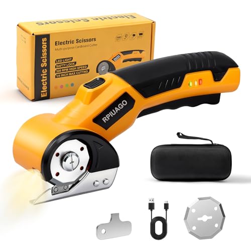 Image of Cordless Electric Scissors, 3000mAh Battery Electric Cardboard Cutter | High-Torque Motor, 2 SK5 Blades, LED Light, Electric Box Cutter for Cardboard, Plastic, Leather, Carpet & DIY Projects