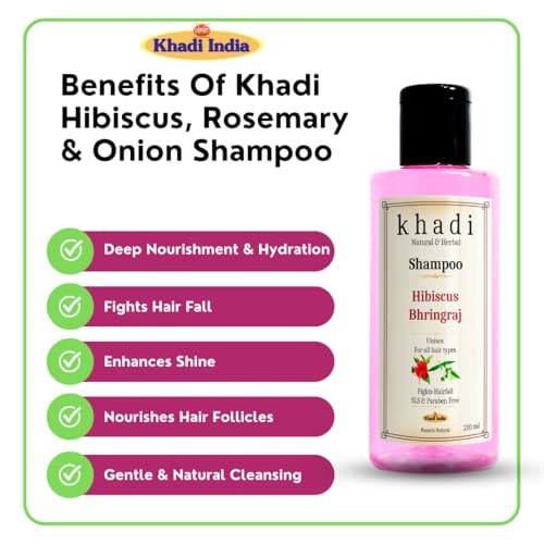 Image of KHADI Natural Hibiscus & Bhringraj Shampoo | FIghts Hair Fall | Sulfate, SLS & Paraben Free | 210 ML