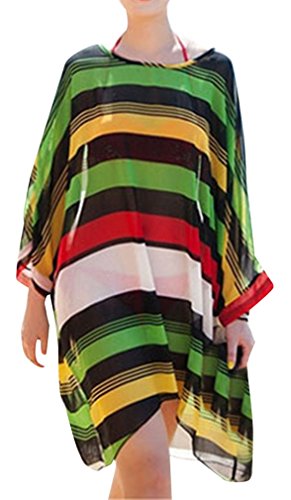 Simplicity Women's Oversized Stripe Beach Bikini Swimwear Cover-up,Green Stripes