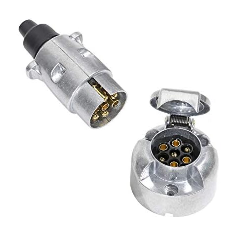 TAEUYYM Metal Enchufes de Remolque 7 Pines Y Zócalo de Remolque 7 Pines, 12V Impermeable Metal Enchufe Zócalo Remolque 7 Pines Hembra Macho,Para RV Camión Auto Conector Remolques(Aleación de Aluminio) Cover