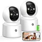 Battery Powered Indoor Camera Wireless 2 Pack, PTZ Pet Camera with 6000mAh Rechargeable, Dual-Band WiFi, 2.5K Color Night Vision, SD/Cloud Storage, 2-Way Audio, APP Remote, Cat/Dog/Home Monitoring