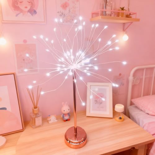 Luces de Mesa con Nidos y Flores, Fuegos Artificiales, Nuevas Luces Estrella Miniatura 2025, Luz de Árbol con 100 LED de Batería para Decoración Interior, Centro de Mesa Navideño