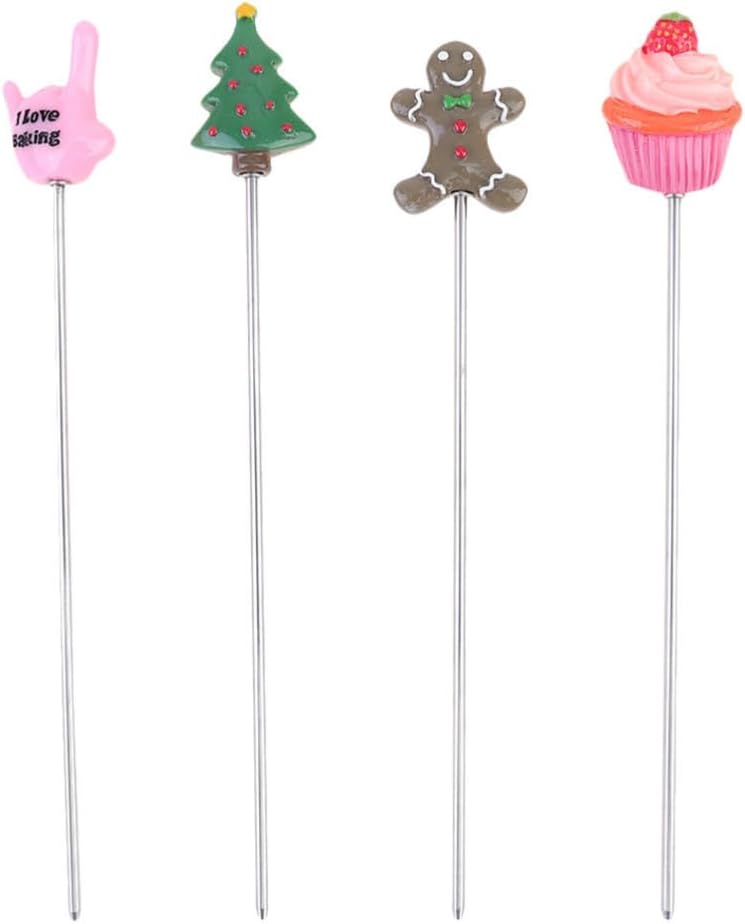 SEWACC 4pcs Stainless Steel Cake Tester Pins with Resin Handles, Easy to Use Baking Tool for Gauging Cake Readiness, for Bread, Biscuit, Cupcake, and Muffin Testing