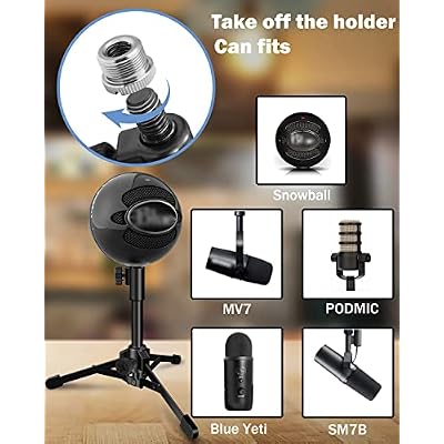 Desktop Mic Stand Portable Foldable Tripod with Mic Clip Holder and 5/8 Male to 3/8 Female Screw Adjustable Microphone Stand.