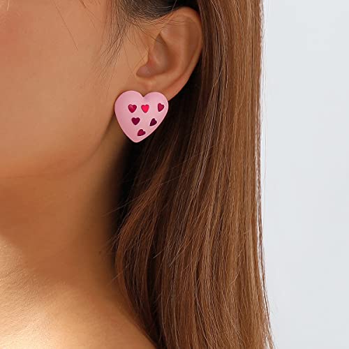 Heart Earrings For Women Girls Pink Acrylic Lucite Love Earrings Gift For Her Valentine's Day Girlfriends Gifts (Stud) #TOP1