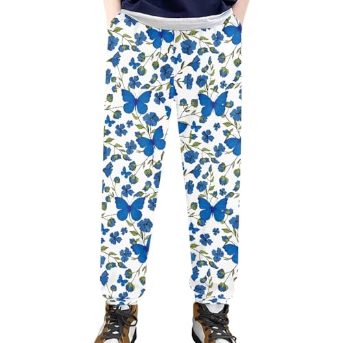 AmzPrint Yellow Butterfly Sweatpants for Boys Vintage Polka Dot Casual Athletic Pink Sweatpants Bottoms Hiking Pants